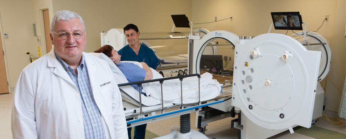 Patient in hyperbaric machine